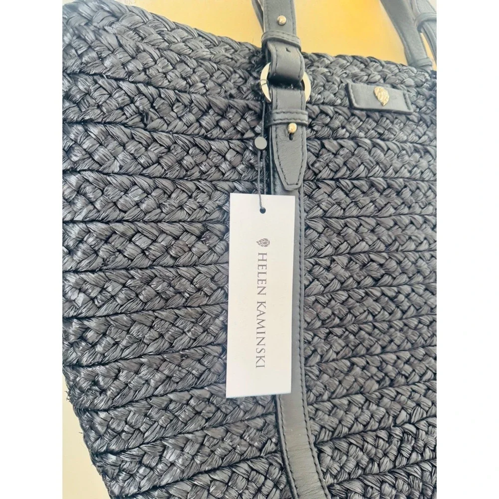 Helen Kaminski Pinimil Bridle Raffia Tote Bag, Black,‎ Designer Luxury, NWT